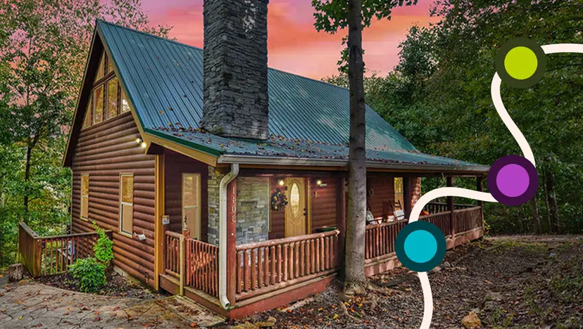 Rustic log cabin with process steps